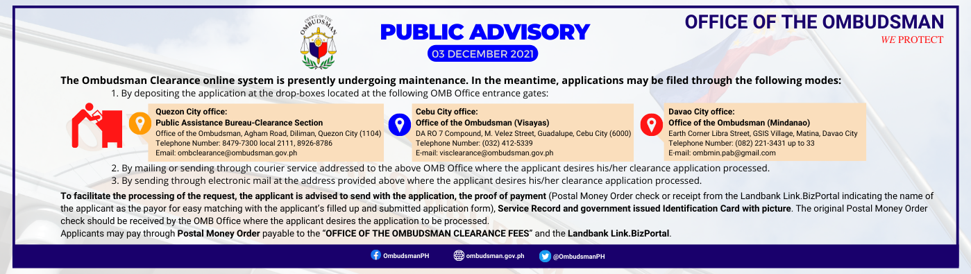 OMB Clearance Advisory – 03 December 2021